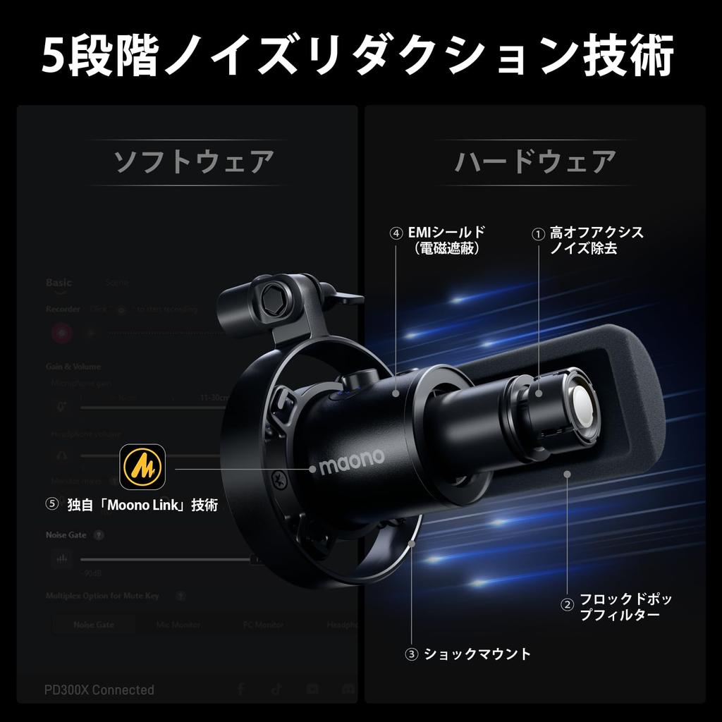 MAONO PD300XT USB XLR Dynamic PC Microphone for Unidirectional and Content Creation Microphone, 192kHz/24bit, Podcasts, Noise-Canceling, Studio,