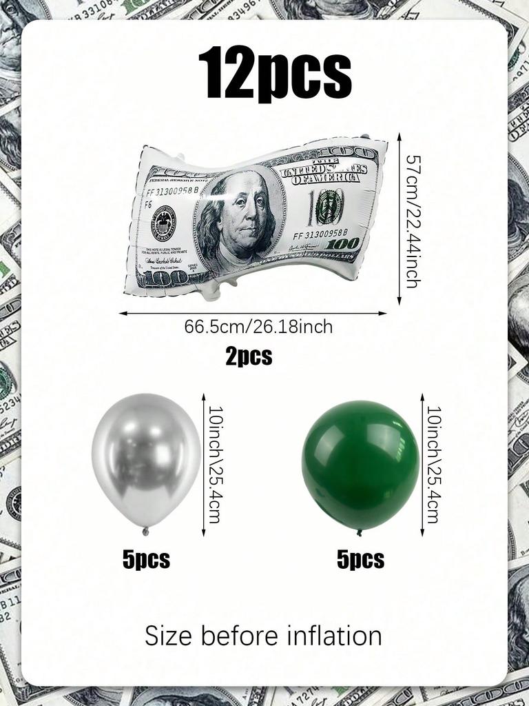 2pcs Money Banknote Balloons Large Size Dollar Counterfeit Reusable Balloons for Birthday Decoration Dollar Bill Party Balloon