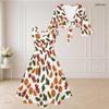 Women Plus Size Two Piece Midi Dress Set V Neck Half Sleeve Christmas Print White