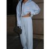 Sportswear Women's Solid Color Long Sleeve Zippered Cardigan Hooded Sweatshirt Lace-up Trousers Two-piece Set
