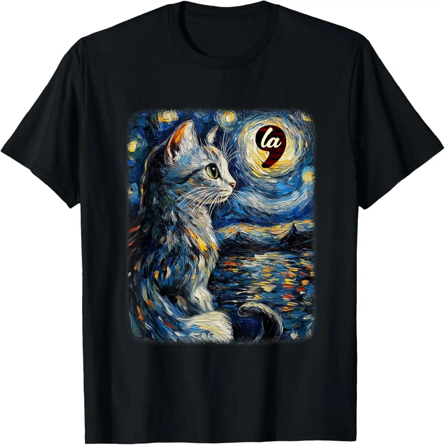 Halloween Starry Night Black Cat Comma La Kamala Harris Walz T-Shirt XXXXXL разноцветный