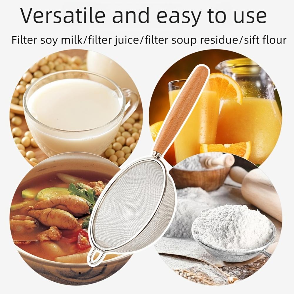304Beechwood Handle Stainless Steel Skimmer Used for Baking In the Kitchen Fine Flour Sifting Sieve Household Kitchen Soy Milk Filter Baking Tool