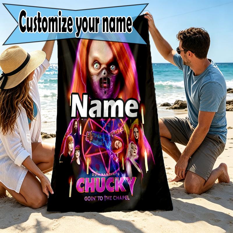 Custom Name Personalized horror movie Print Beach Towel, for Trip Camping Beach Party Home Decor, Birthday Gift for Family & Friends