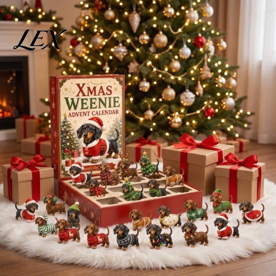 Holiday Countdown Box 2026 Christmas Dachshund Advent Calendar, 3D Collectible Ornament Set Halloween Calendar with 24 Mini Dog Figures, Gift for Kids