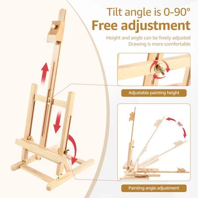 Wooden Desktop Art Easel Foldable Tabletop Easel Stand Portable Small Desktop Easel for Studio Classroom Outdoor Sketching