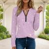 Women Plus Size Half Zip Round Neck Long Sleeve Light Purple Printed T Shirt