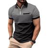 New Striped Printed Short Sleeve Top Men's Casual Lapel Zip Polo Shirt Polo
