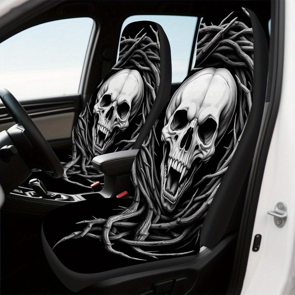 2pcs Dark Art Wolf Skull Pentagram Vines Print Car Seat Covers - Soft, Washable, Universal Fit For Driver & Passenger Seats, Tre
