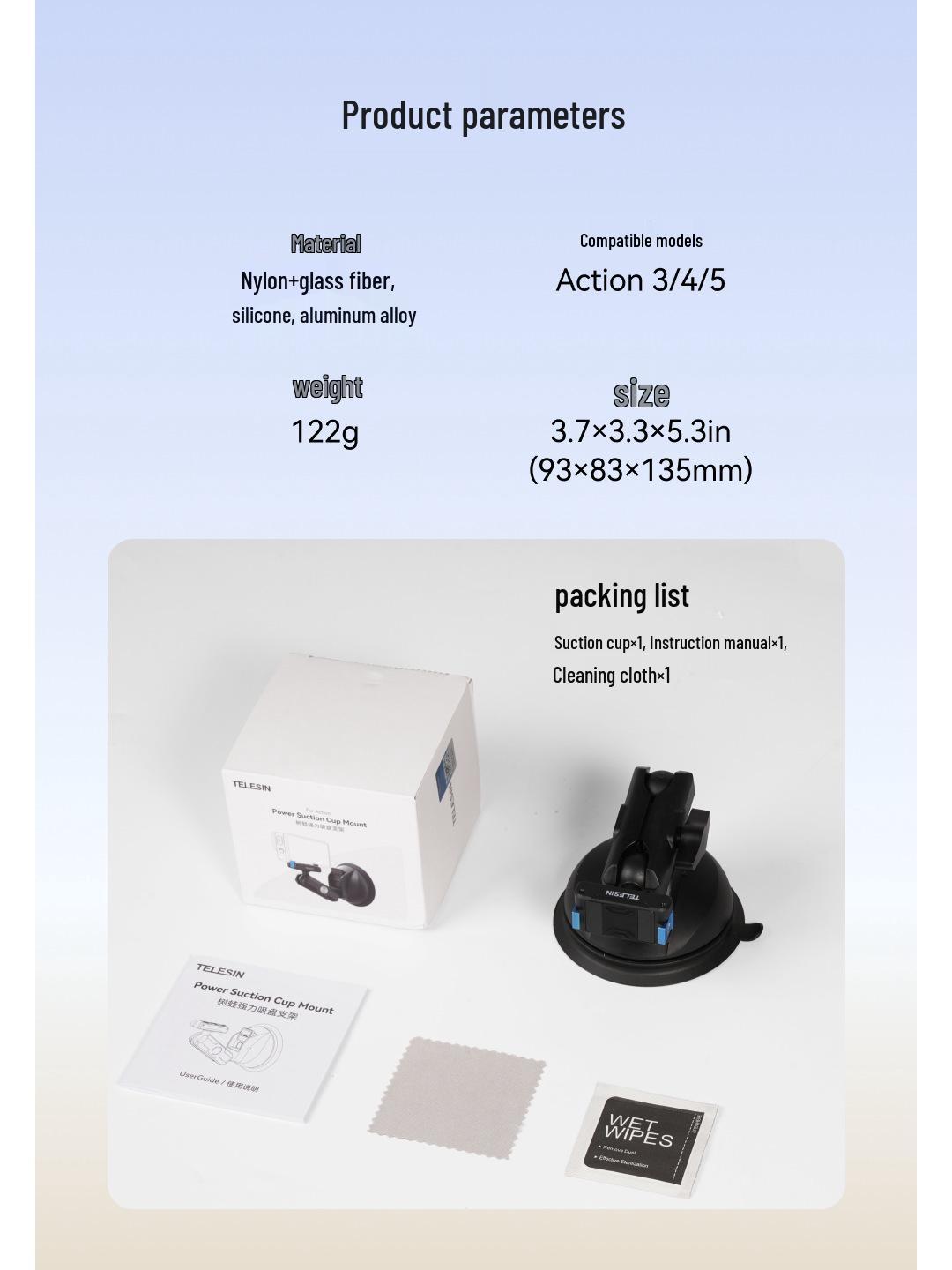 DJI Action 5 Pro/4 Suction Cup Mount for Osmo 360 Camera - Car Glass Fixed Mount