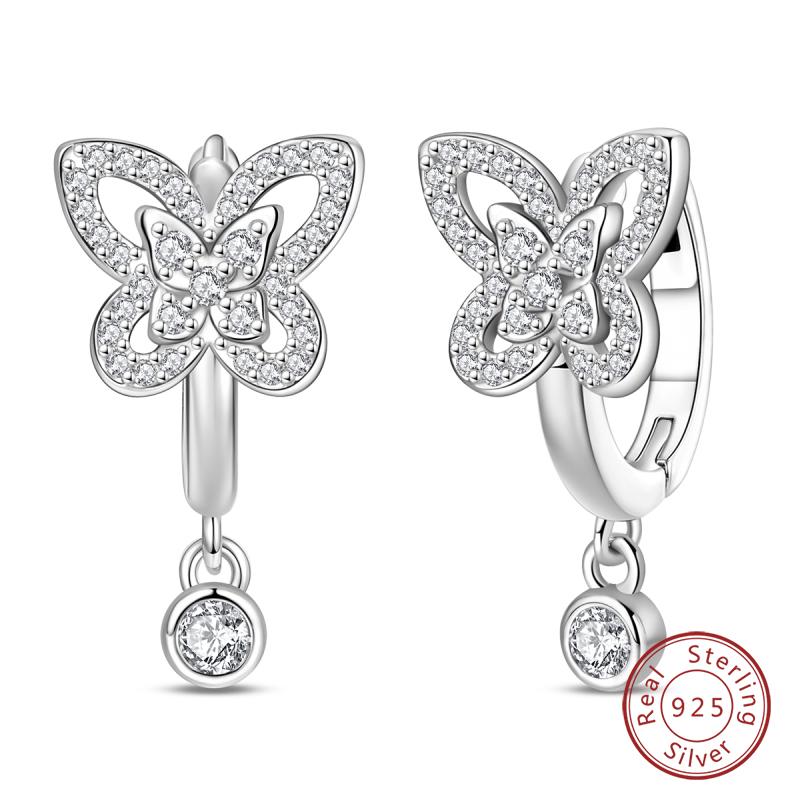 Inlaid Zircon Earrings 925 Silver Minimalist Butterfly Dragonfly Cute Claw Hoop Earrings Women Exquisite Party Jewelry