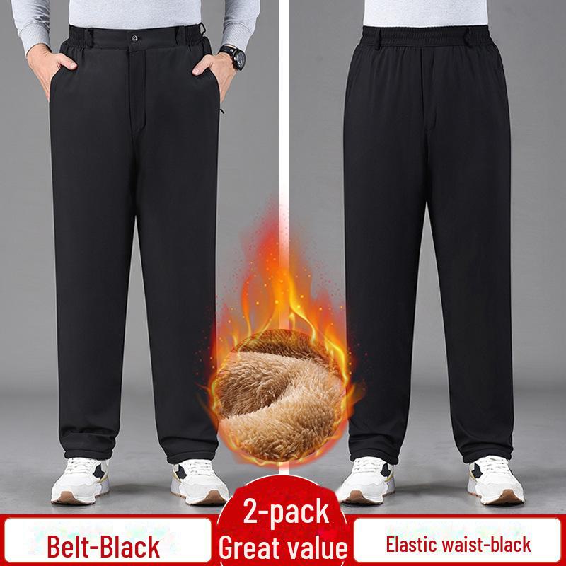 Pánské zesílené ležérní zimní kalhoty - Hřejivé bavlněné sametové kalhoty pro středního věku a starší