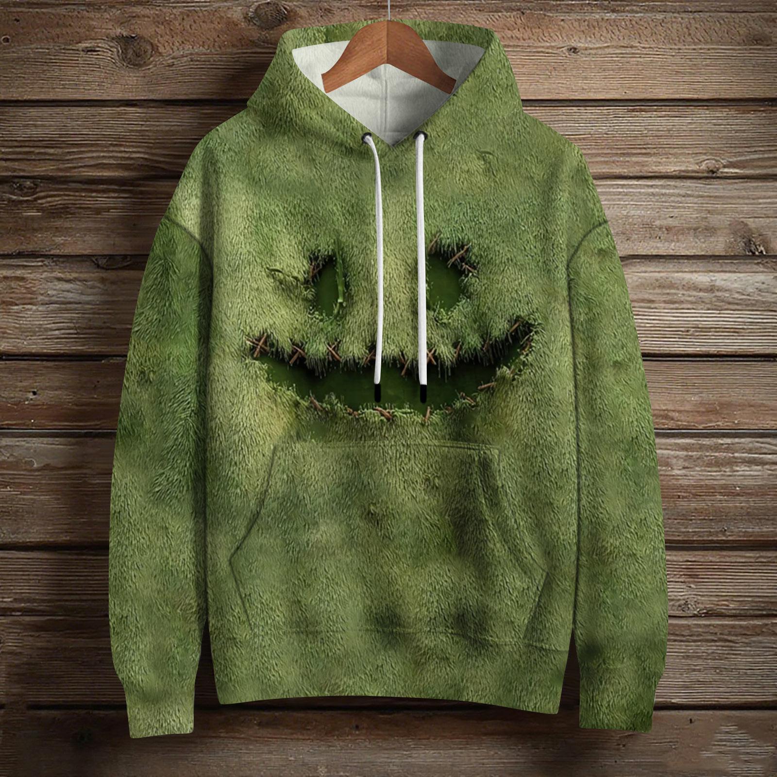 Женский модный пуловер с длинным рукавом, толстовка с капюшоном и карманом, с принтом на Хэллоуин XXL