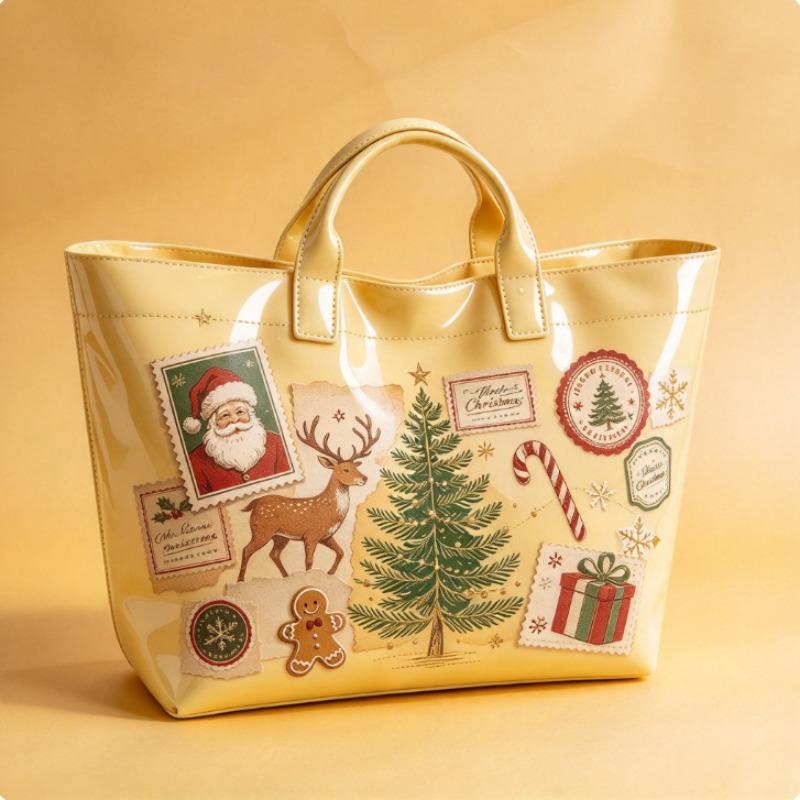 Christmas Printed PVC Waterproof Tote Bag Amazon European and American Women Commuter Shopping Handbag