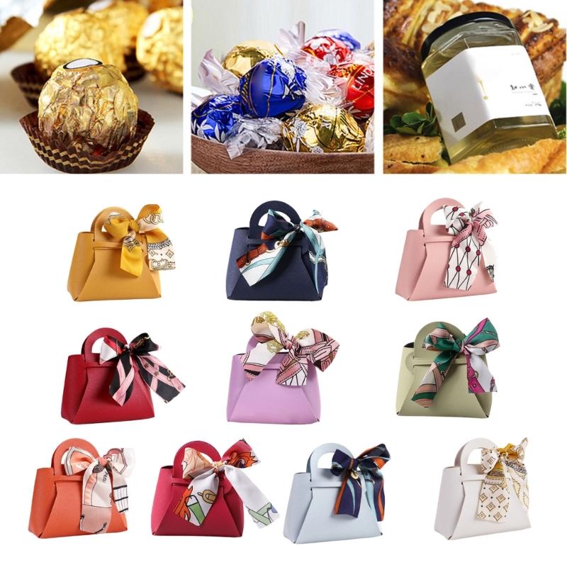 10 Pieces Stylish Leather Packaging Box Leather Travel Bag Small Candy Bag PU Storage Box for Jewelry and Small Item