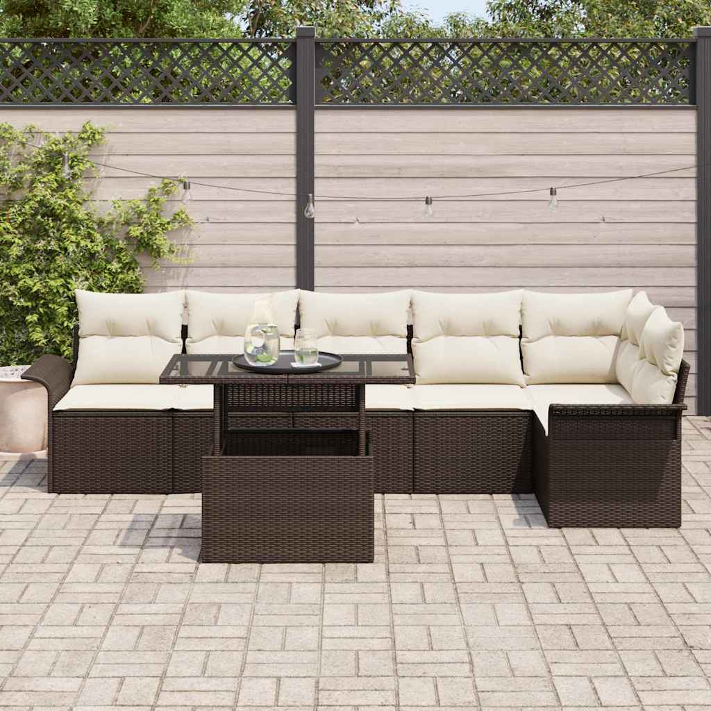 7 Piece Brown Garden Sofa Set with Cushions