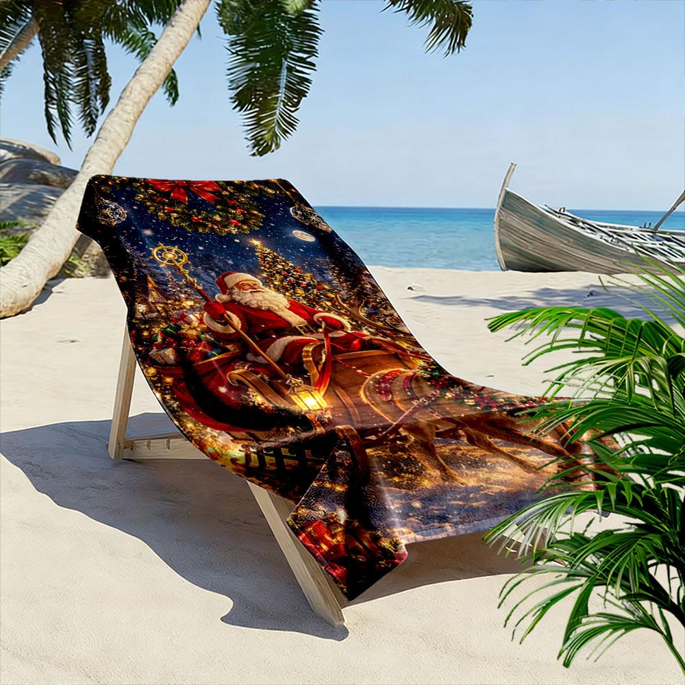 Festive sleigh night charm Print beach towel, quick drying, suitable for travel, outdoor sports, jogging, the beach and swimming, gift