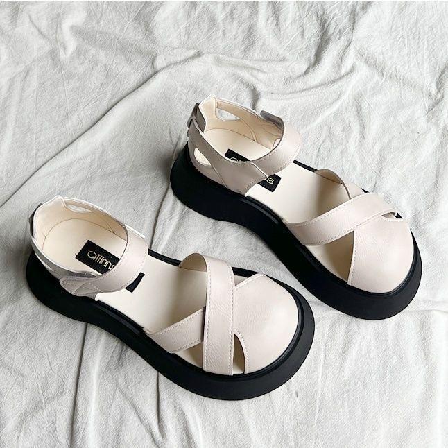 

thick-soled bag head Roman sandals women s autumn new thick-soled hollow soft-soled non-slip comfortable pig cage shoes 35