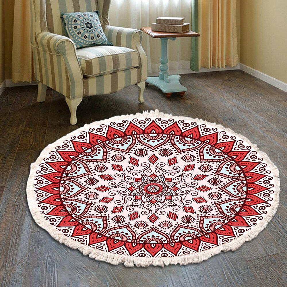 Large Round Bedroom Carpet With Tassels Macrame Tassel Floor Mat for Living Room Cotton Linen Muslim Prayer Mat Rug Custom Size