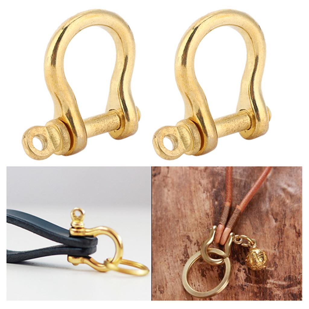2 Set Anchor Shackle Pure Brass U Type Fob Key Ring Hook Golden Connection Buckle 10mm