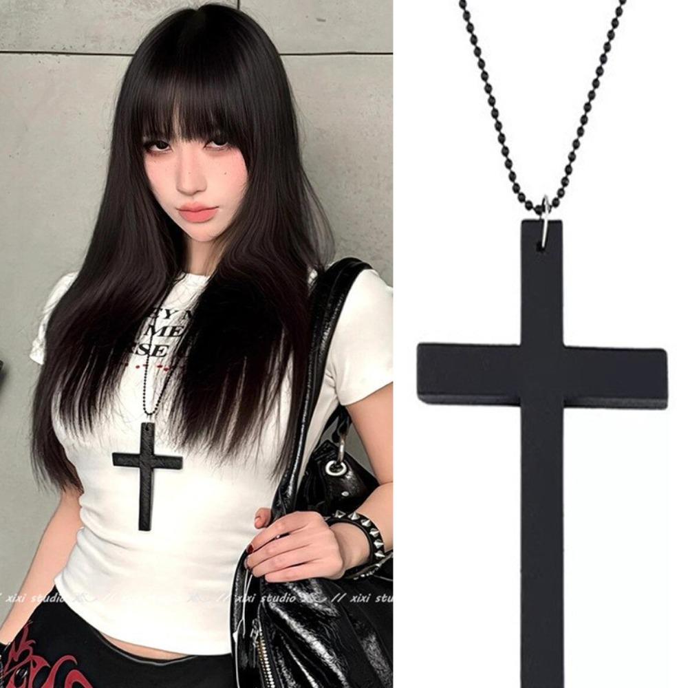 Choker Y2k Punk Gothic Necklace White Black Cross Necklace Jewelry Gift Wood Cross Pendant  Hip Hop чёрный