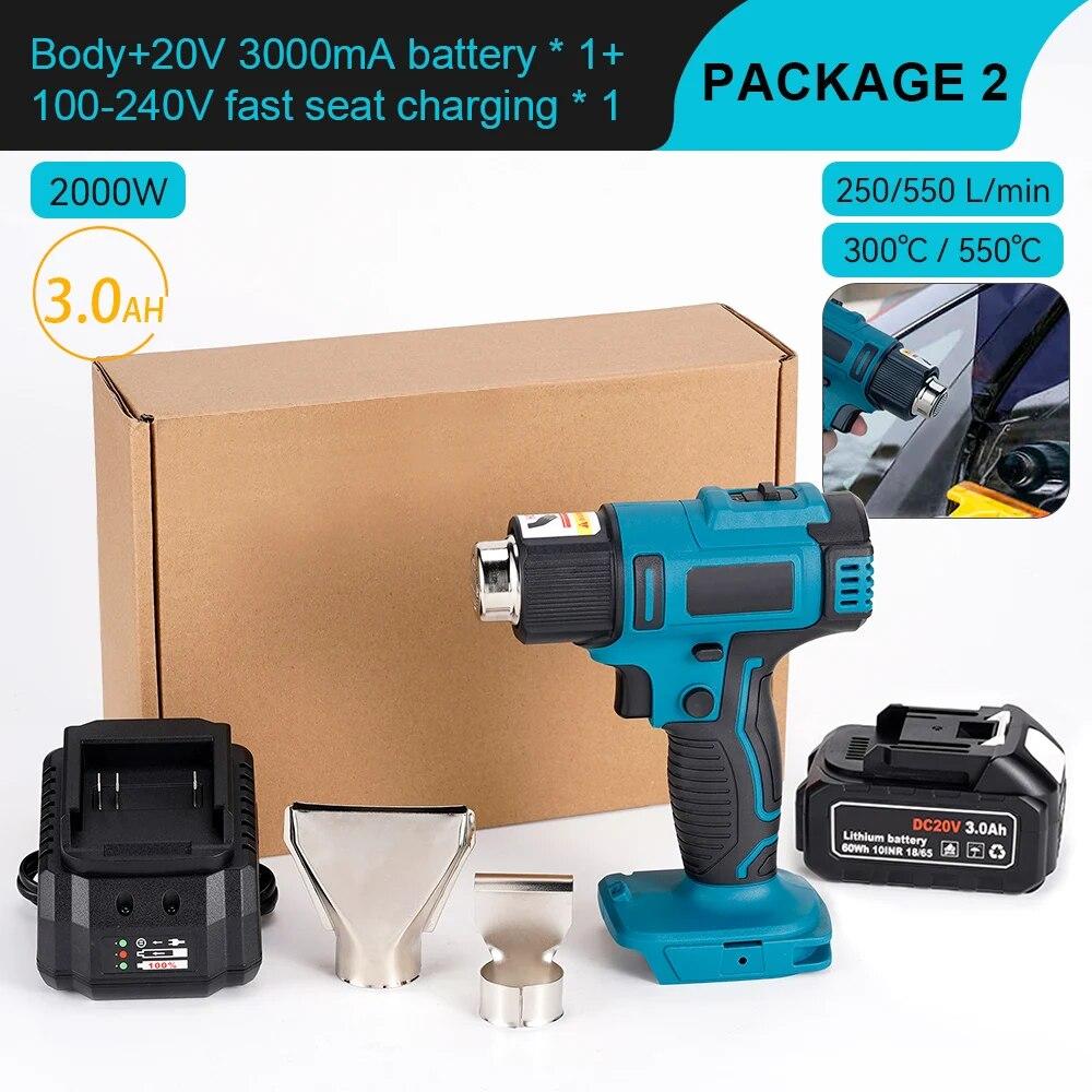 2000W Electric Heat Gun Hot Cordless Handheld Hot Air Gun with Car Film Tool Industrial Home Hair Dryer For Makita 18V Battery