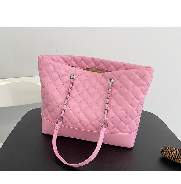 Korean Version Large Capacity Bag for Women's Spring and Summer New Fashion Diamond Grid Chain Shoulder Bag, Simple Commuting Tote Bag