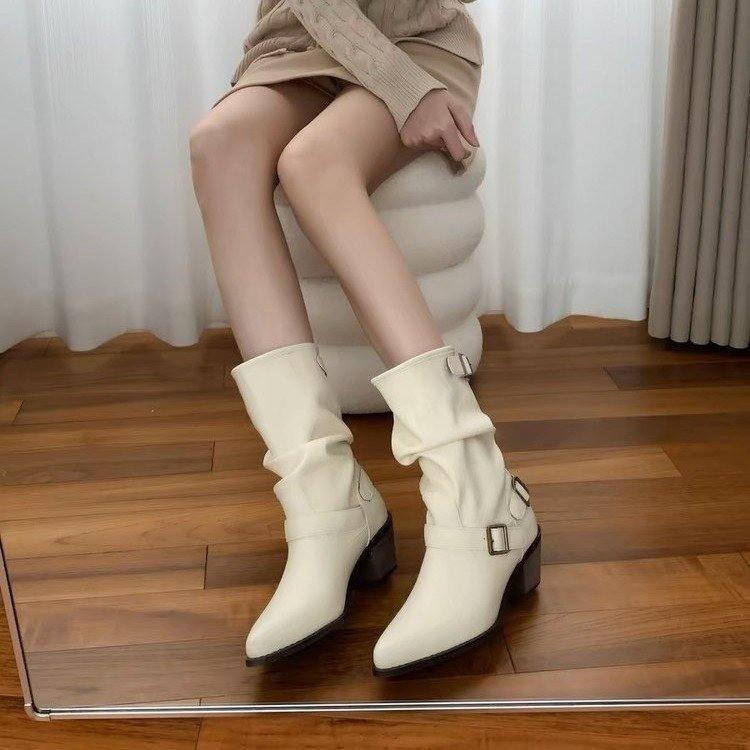 2025 autumn and winter new pointed boots women's boots thick heel high tube but knee boots high heel women's shoes