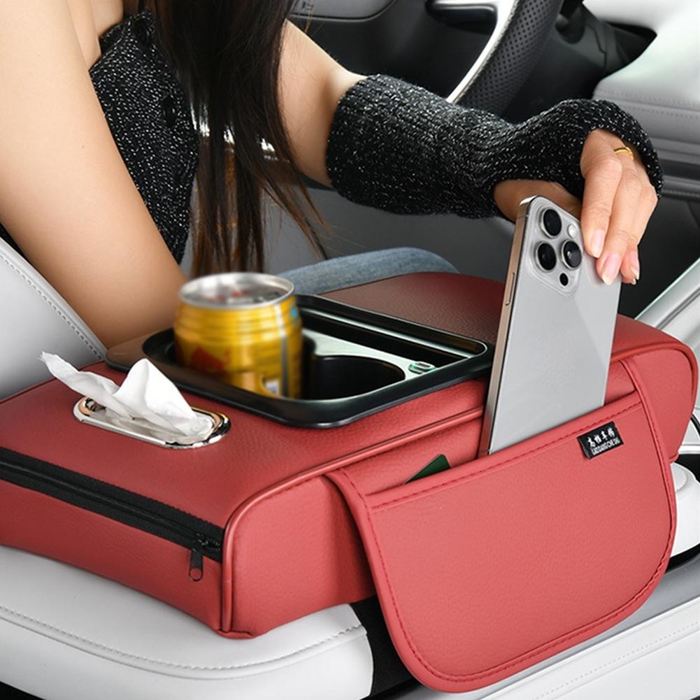 USB-AnschlussAuto-Armlehnenbox Booster-Pad mit USB-Anschluss Multifunktionale Auto-Taschentuchbox Center-Armlehnenbox Aufbewahrung mit Getränkehalter