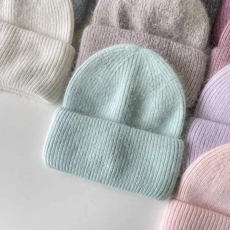 Reba Internet celebrity headgear, angora rabbit fur knitted warm melon fur hat, fashionable autumn and winter ear protection wool hat
