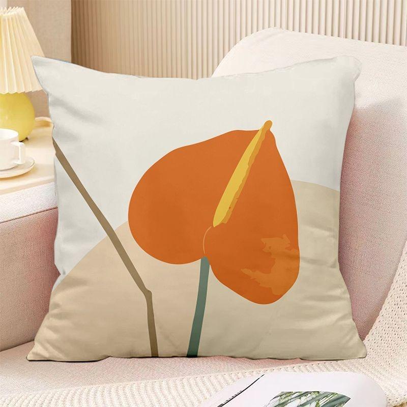 Bedroom Living Room Square Cushion Pillowcase Orange Simple Print Decorative Pillowcase