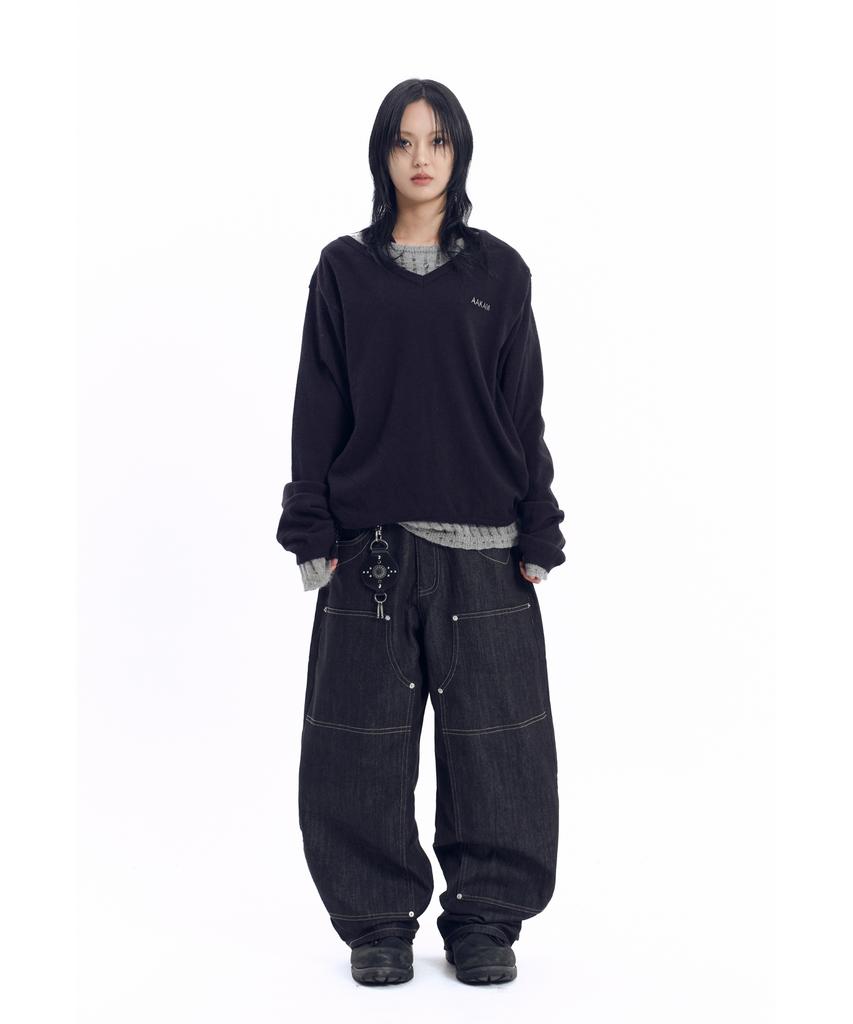 AAKAM Layered V-Neck Knit (Black)