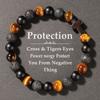 8MM Tiger Eye Stone Cross Bracelet For Men Punk Lava Rock Beads Natural Stone Chain Bangle Male Daily Wear Jewelry
