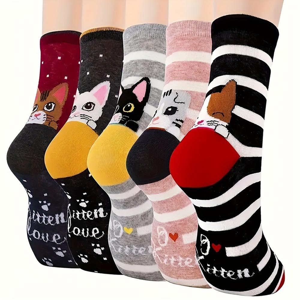 5 Paar Kattensokken Mode Cartoon Driedimensionale Oren Mid-Sokken Dames Leuke Mid-Sokken Dagelijkse Slijtage Decoratieve Mooie Sokken. S red