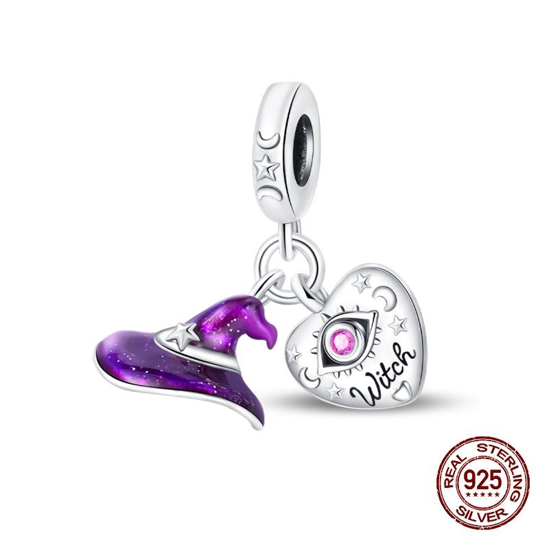 2025 Halloween Party Charms 925 Sterlingsølv Selvlysende Gresskar Spøkelse Flaggermus Perle Hengende Armbånd Halskjede DIY Smykker Festgave