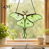 Green Insect Window Hanging Stained Glass Style Hanging, Acrylic Moth Suncatcher, Decorative Pendant with Transparent Art Metal Chain, Ornament