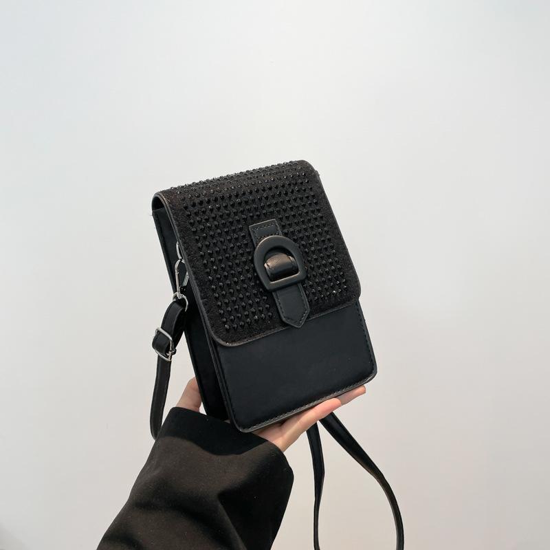 

Сумка для мобильного телефона, маленькая мини-сумка 2025 года, новая сумка-мессенджер со стразами в иностранном стиле, вертикальная модная сумка для смены стиля чёрный