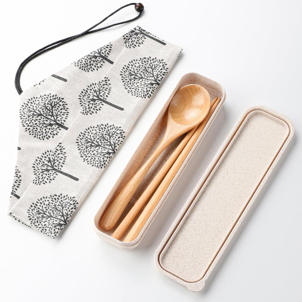 Natural Wood Barley Straw Box Chopsticks Pouch 18cm Chopsticks, Spoon, Holder, Included,