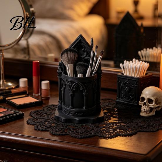 Vintage Style Desk Accessories 3D Printed Gothic Cathedral Pen Holder, Academia Church Decorative Makeup Brush Cup Castle Pencil Cup, Large