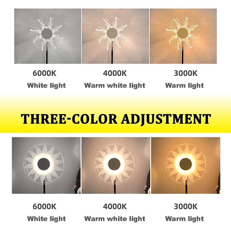 Metal Table Lamp Creative Sunflower Windmill Desk Light Bedside Atmosphere Night Light 3 Color Dimming Bedroom Decoration Lamp