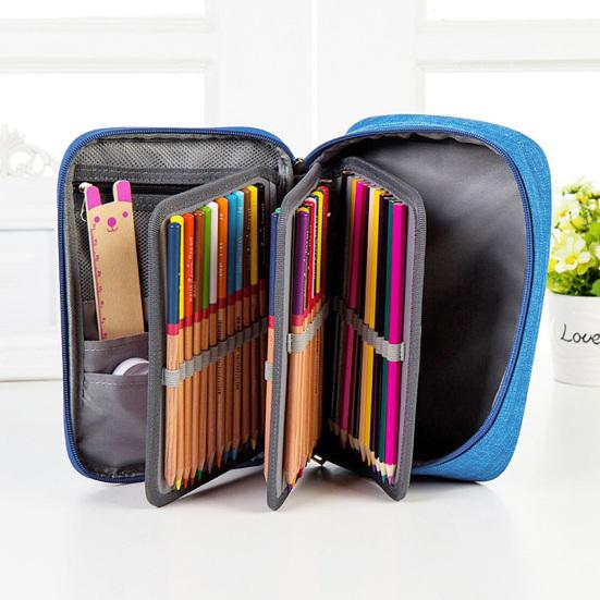 72-Slot Sketch Pencil Case 3-Layer Oxford Storage Pouch for Coloring Pens And Art Supplies Portable Stationery Organizer for Students Artists