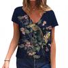 Nuevas Camisetas de Mujer Florales Estampado 3D Verano Cuello en V Manga Corta Camiseta Y2K Camisetas Largas Harajuku Ropa Femenina