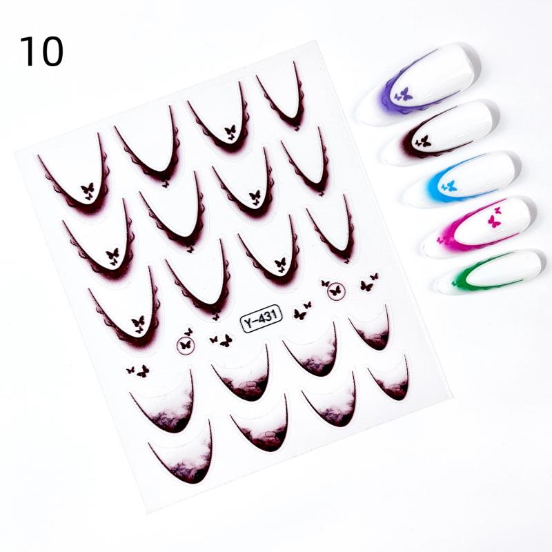1 Sheet Gradient Color Line Design French Nail Art Stickers Self-Adhesive Nail Tips Guides For Diy Decoration Stencil Tools 10