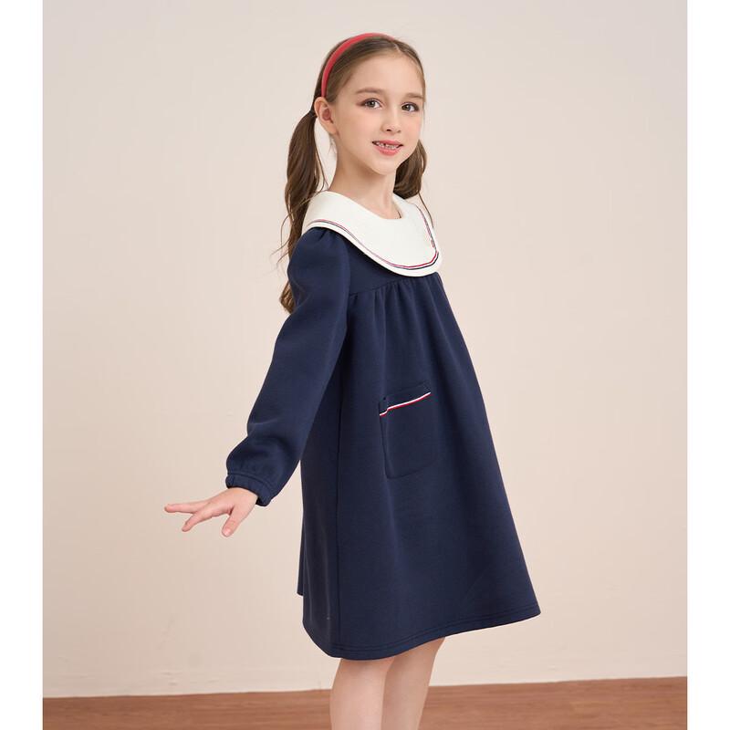 Girl's Long Sleeve Navy Collar Princess Dress