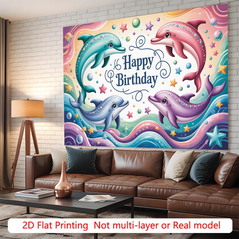Party Backdrop Ocean Flat Dolphin Whimsical Animals Photo Booth Decor Front Door Decor