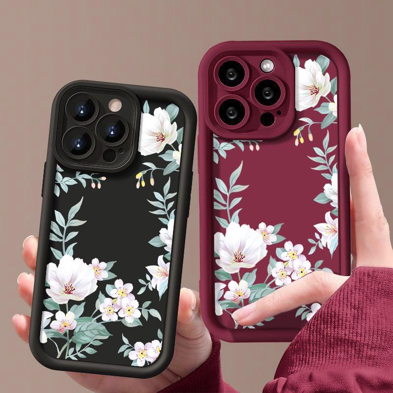 Husă moale TPU cu imprimare florală simplă, rezistentă la șocuri, pentru iPhone 16 Pro Max 15 14 Pro 13 12 11 XR XS 8 7 Husă mată de protecție a lentilelor