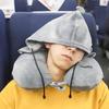 Custom Inflatable Hooded U-shaped Neck Pillow for Travel and Napping.