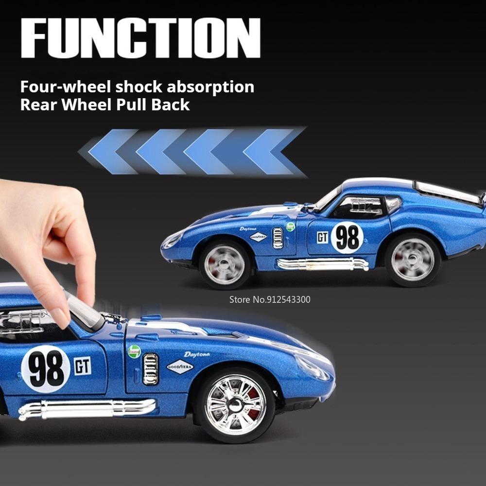 1:32 Scale Cobra GT500 Sports Car Model Toy Sound Light Pull Back Shock Absorption Vehicle Models Miniature Gifts for Kids