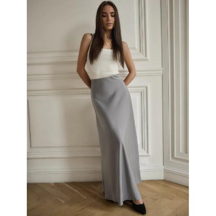 

Юбка-рыбий хвост 2024 Весна Атласная длинная юбка-рыбий хвост с высокой талией и бедрами L светло-серый