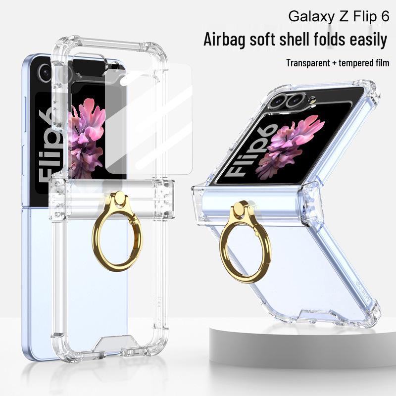 Samsung Z Flip6 Protective Case with Hinge Ring Holder, Full Coverage, Anti-fall. Suitable for Men & Women.