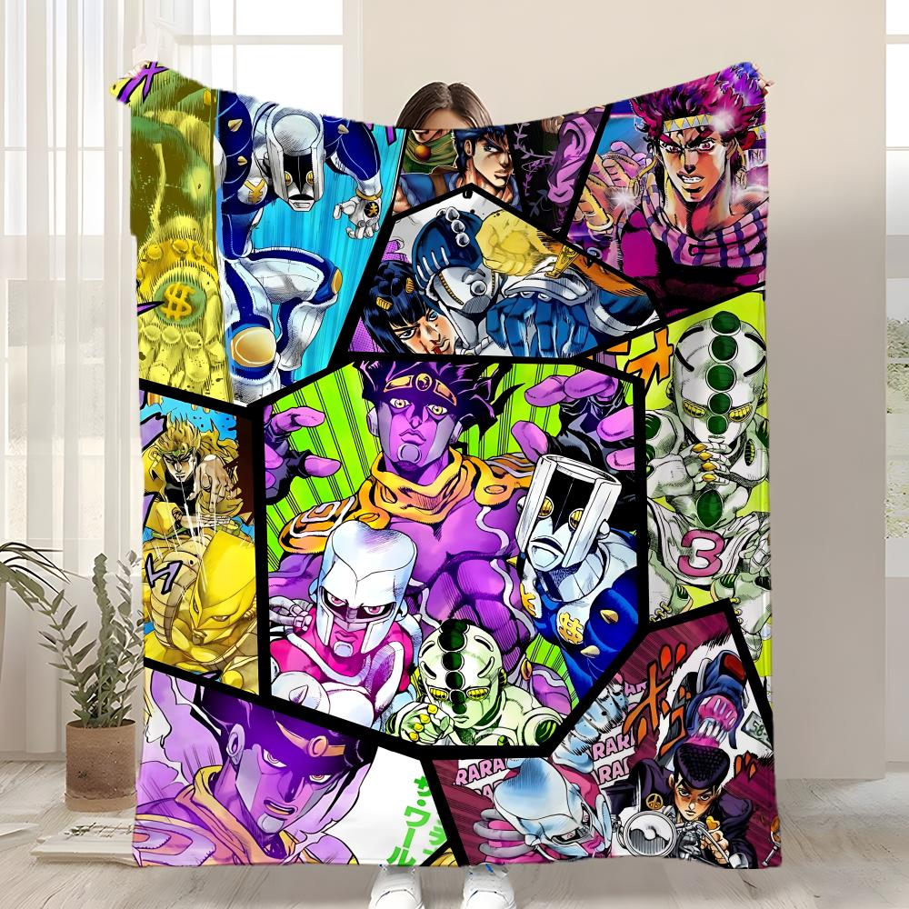 J-JoJo B-Bizarre Adventure Throw Kid-Friendly Flannel Throw Blanket Soft Warm Anti-Static Washable All Season